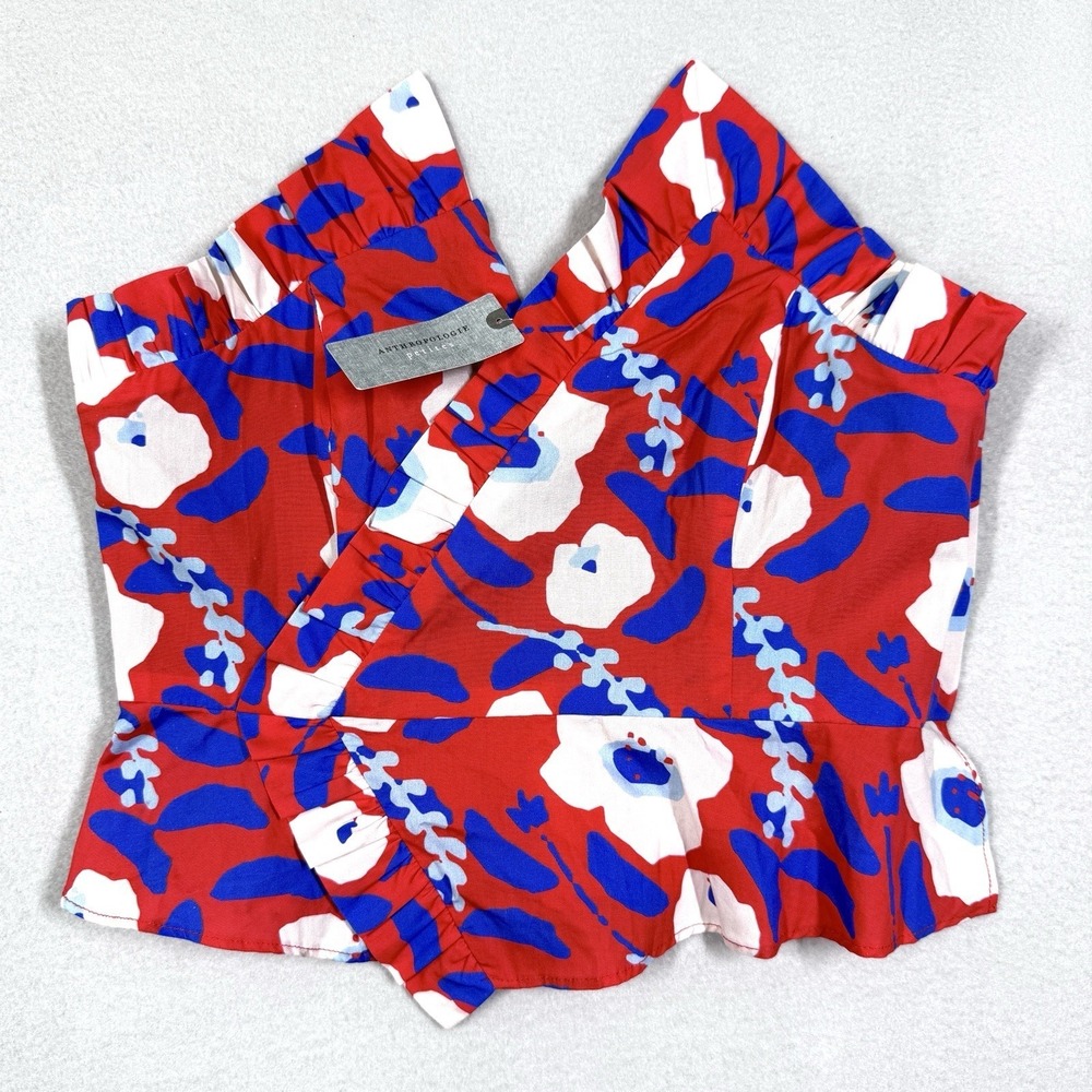 Hutch Anthropologie Top Womens 4 Petite Red Floral Ruffle Strapless NWT $140